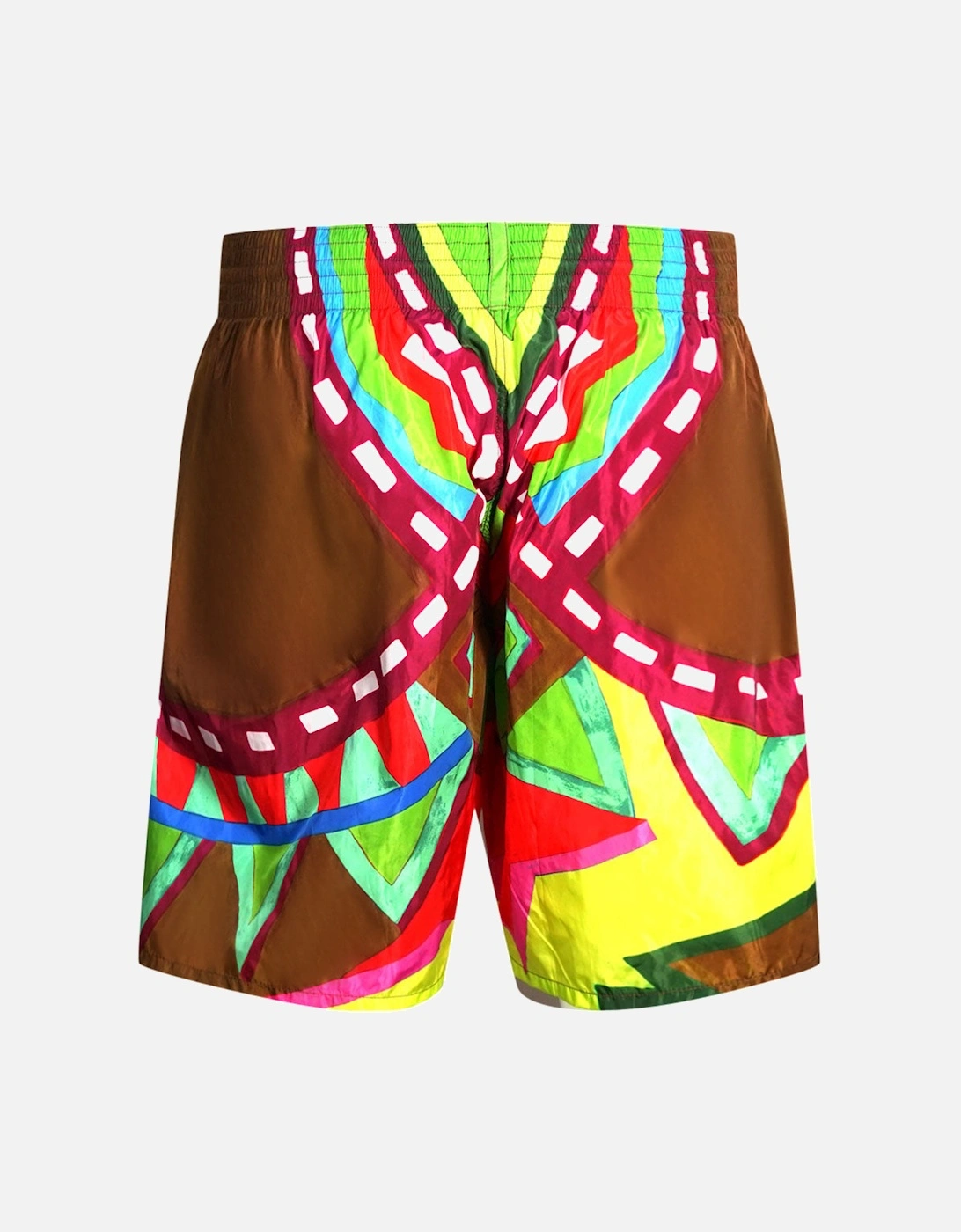 Colourful Abstract Design Brown Swim Shorts