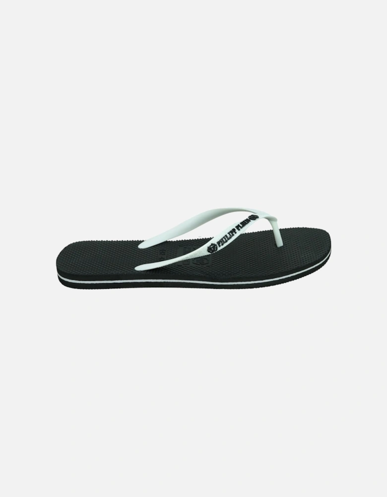 Brand Logo Black White Flip Flops