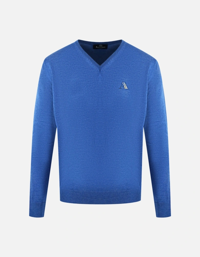 Check A Logo Blue V-Neck Jumper