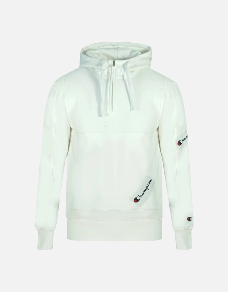 Half Zip Asymmetric Pocket Logo White Hoodie