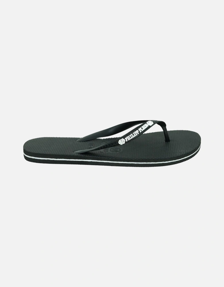 Brand Logo Black Black Flip Flops