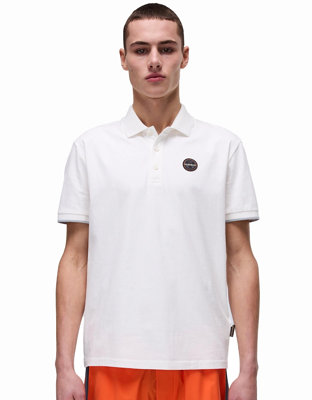 E Badge Polo Shirt White Heron