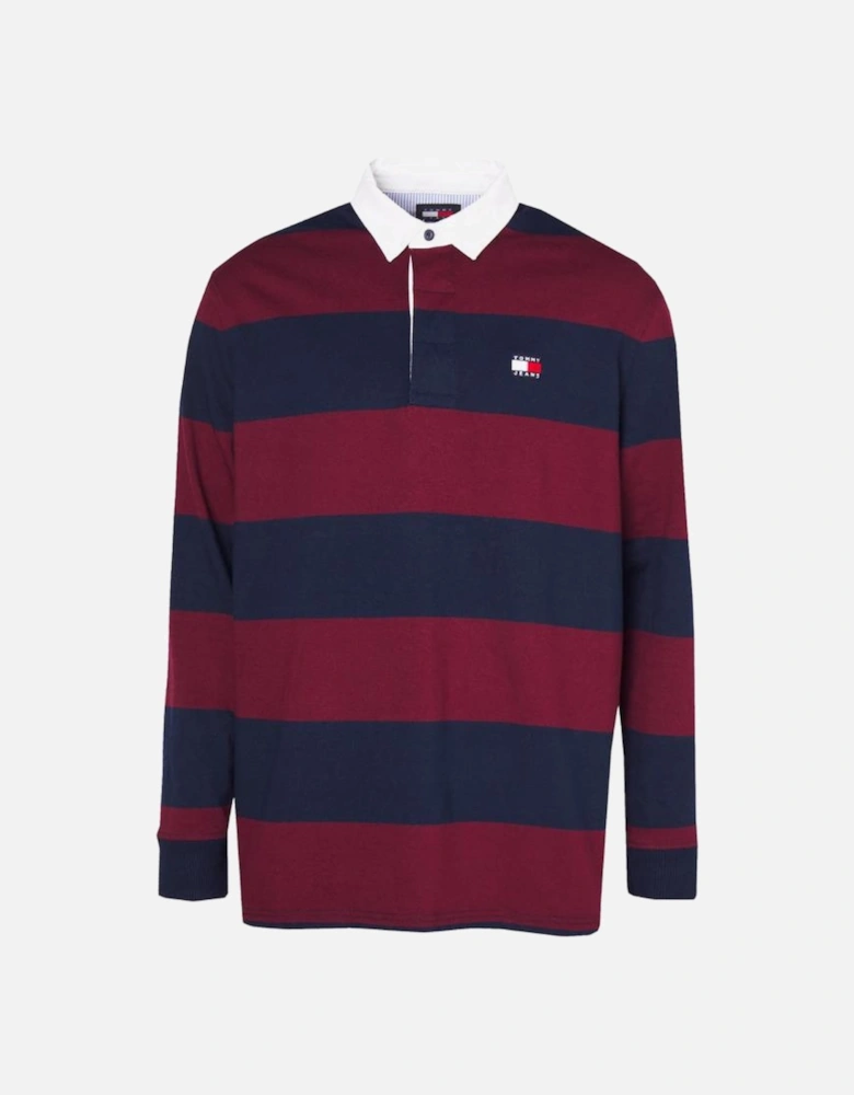 Striped Rugby Polo Shirt - Deep Rouge/Dark Night Navy