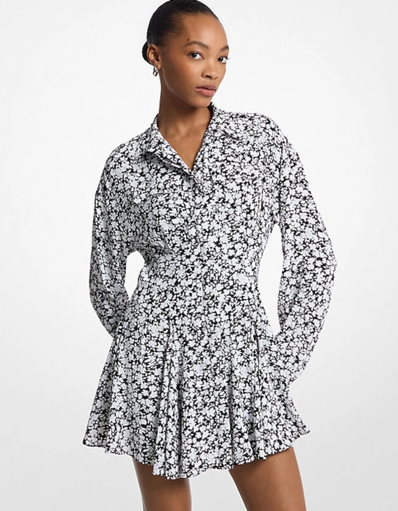 Floral Print Satin Back Crepe Shirtdress