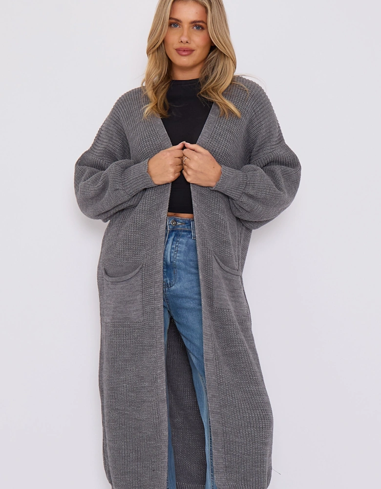 Dark Grey Chunky Knit Long Cardigan