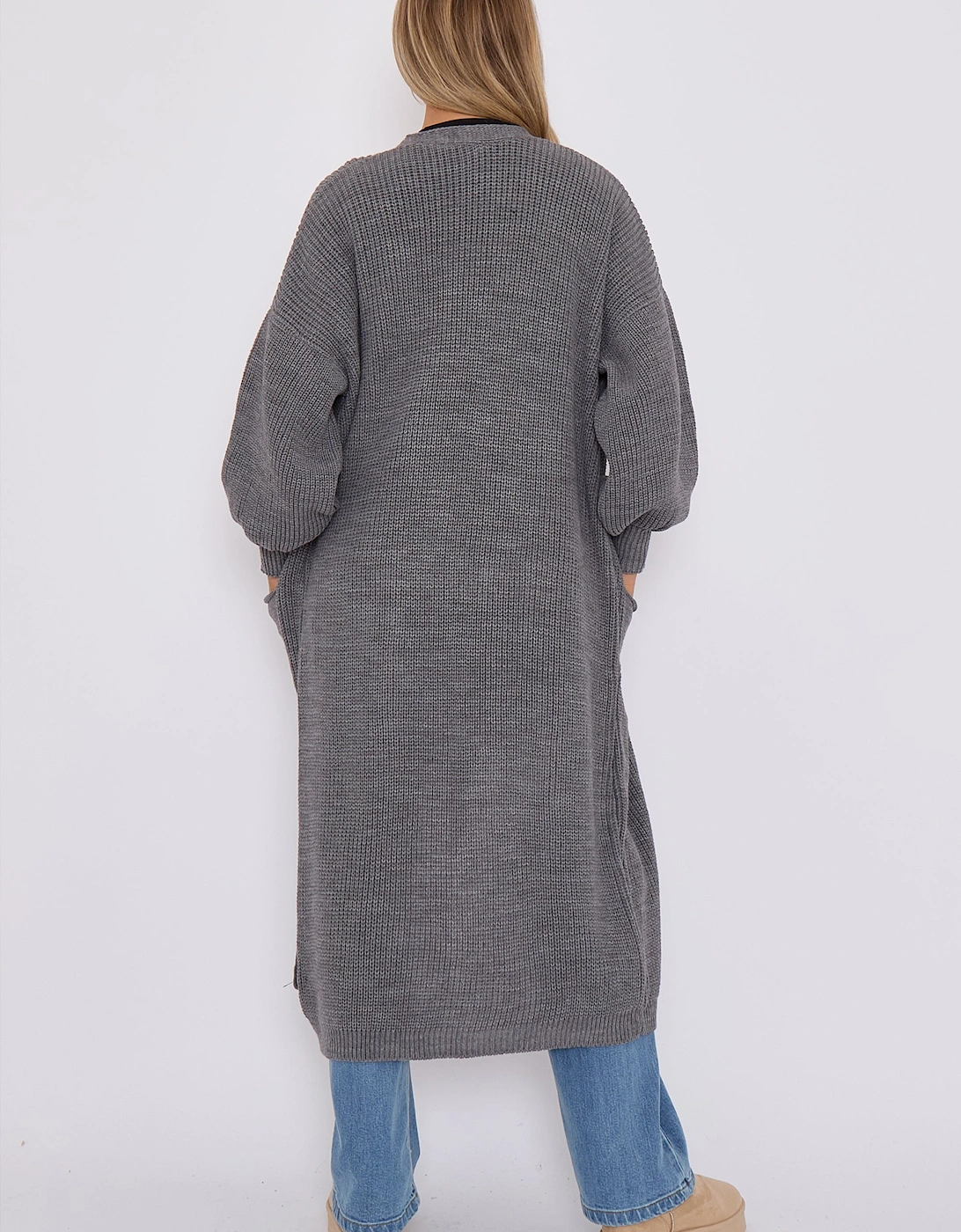 Dark Grey Chunky Knit Long Cardigan