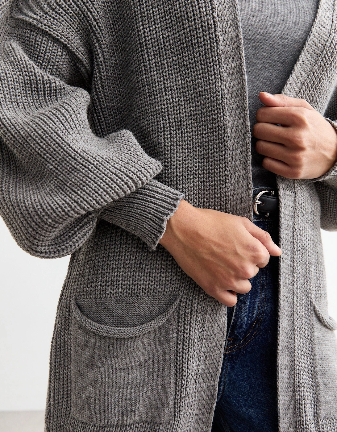 Dark Grey Chunky Knit Long Cardigan