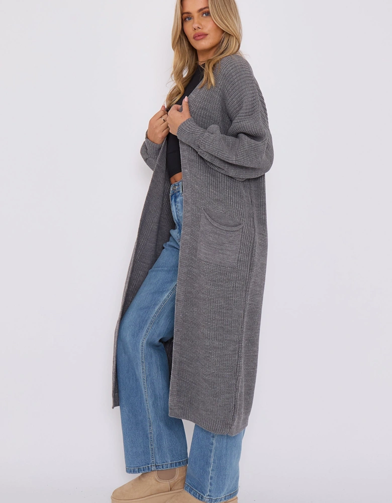 Dark Grey Chunky Knit Long Cardigan