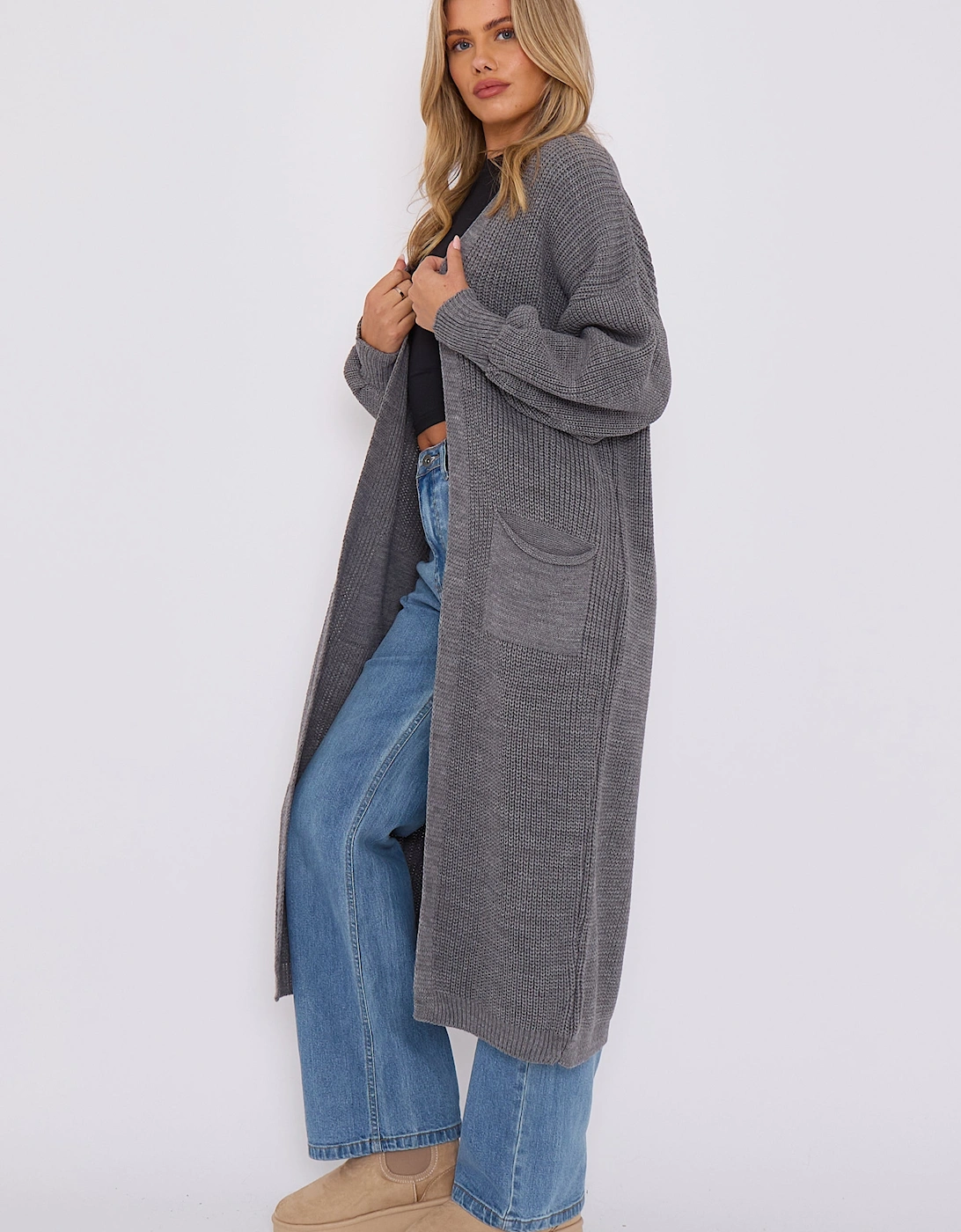 Dark Grey Chunky Knit Long Cardigan