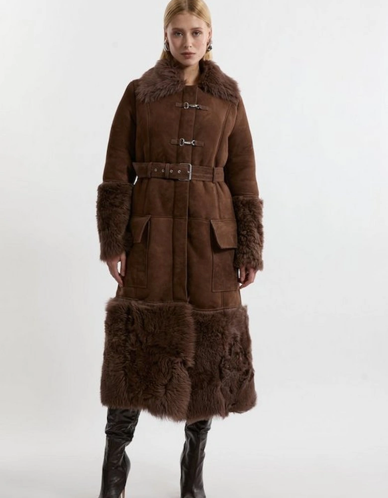 Shearling And Suede Mix Trim Detail Coat