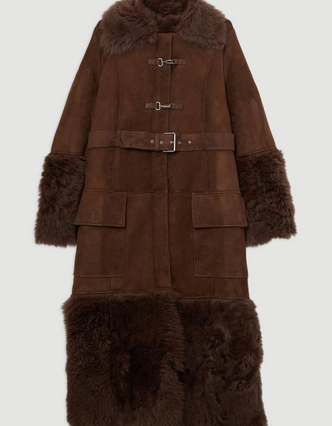 Shearling And Suede Mix Trim Detail Coat