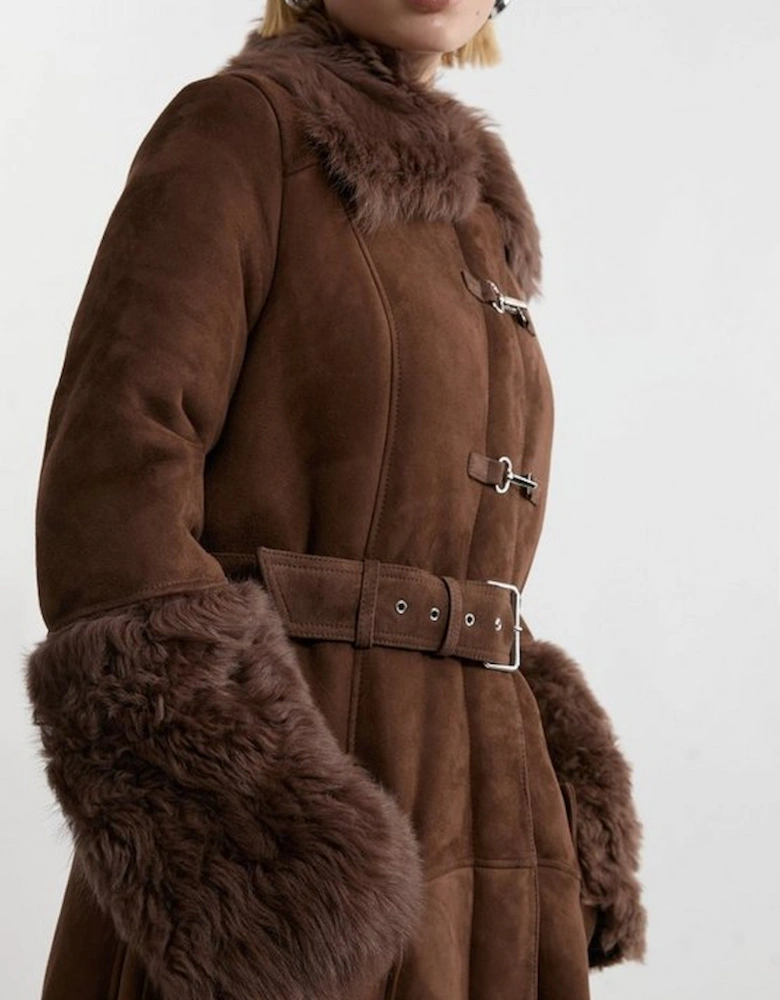 Shearling And Suede Mix Trim Detail Coat