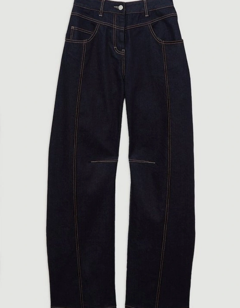 Contrast Stitch Detail Barrel Leg Denim Jean