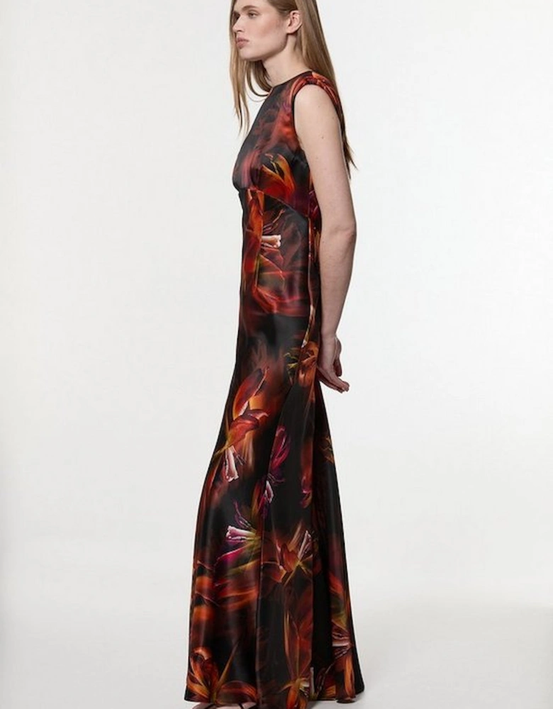 Satin Strong Shoulder Woven Maxi Dress