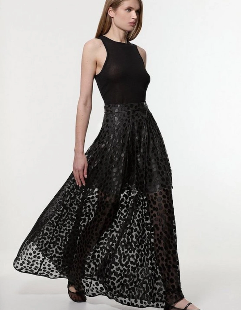 Polka Dot Devoure Front Split Maxi Prom Skirt