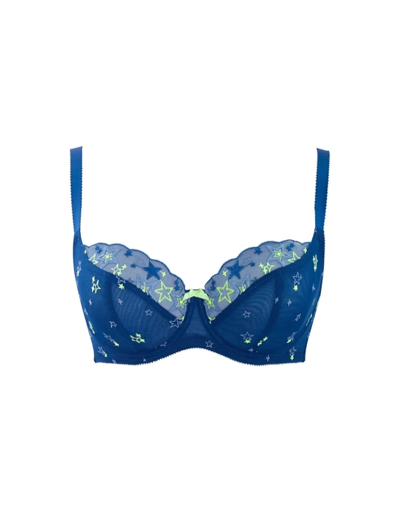 Blossom Embroidered Balcony Bra - Blue