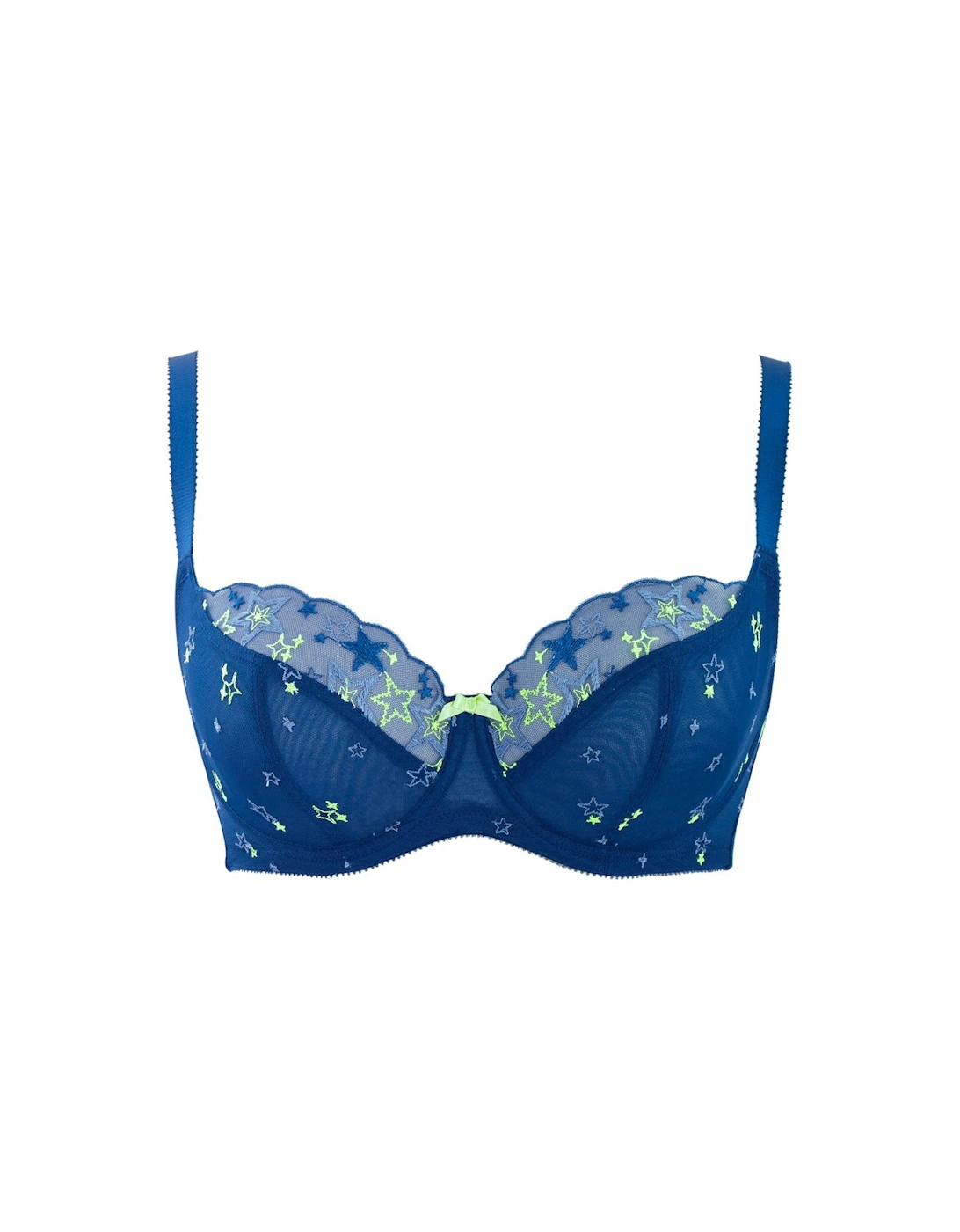 Blossom Embroidered Balcony Bra - Blue