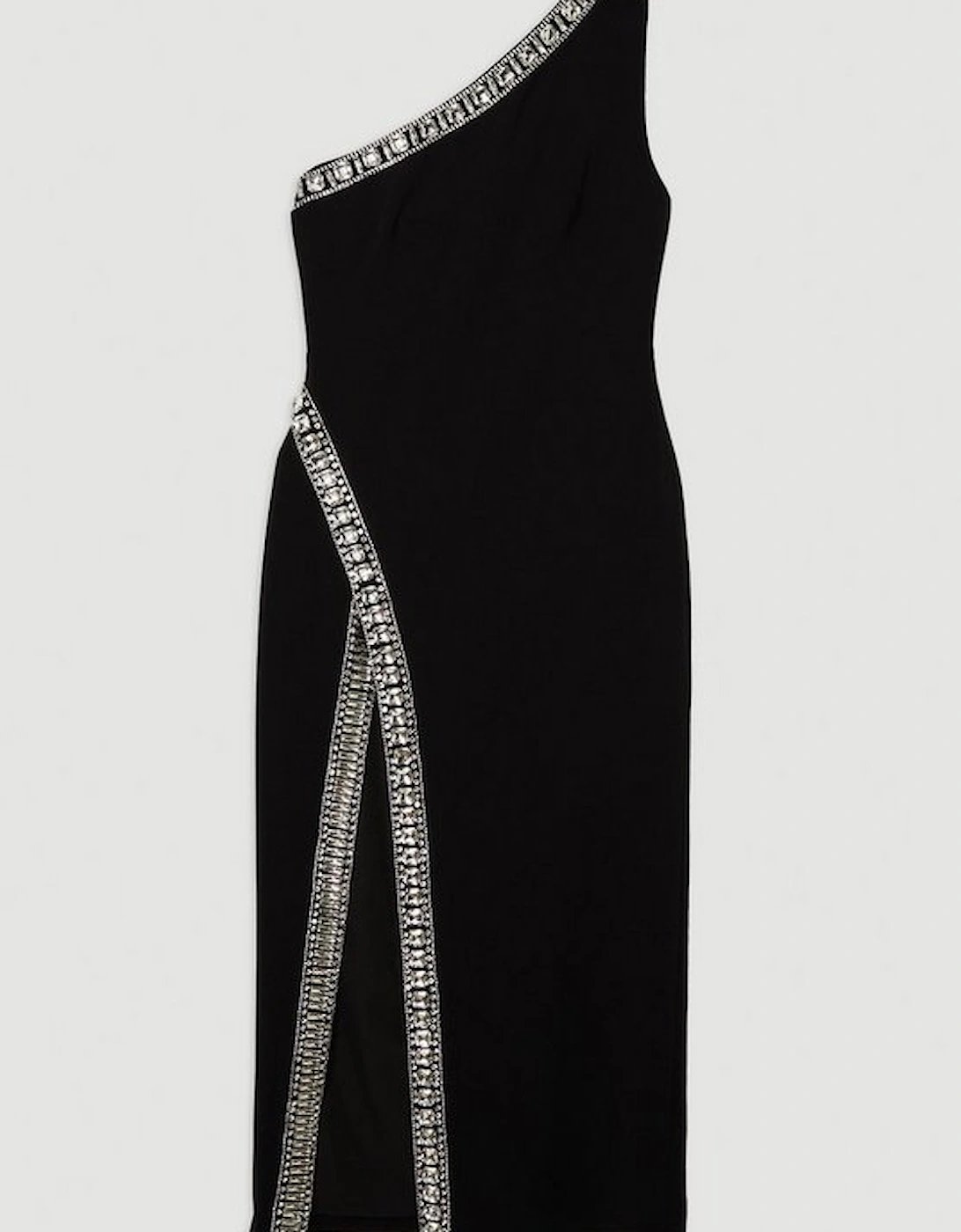 Crystal Embellished One Shoulder Woven Maxi Dress