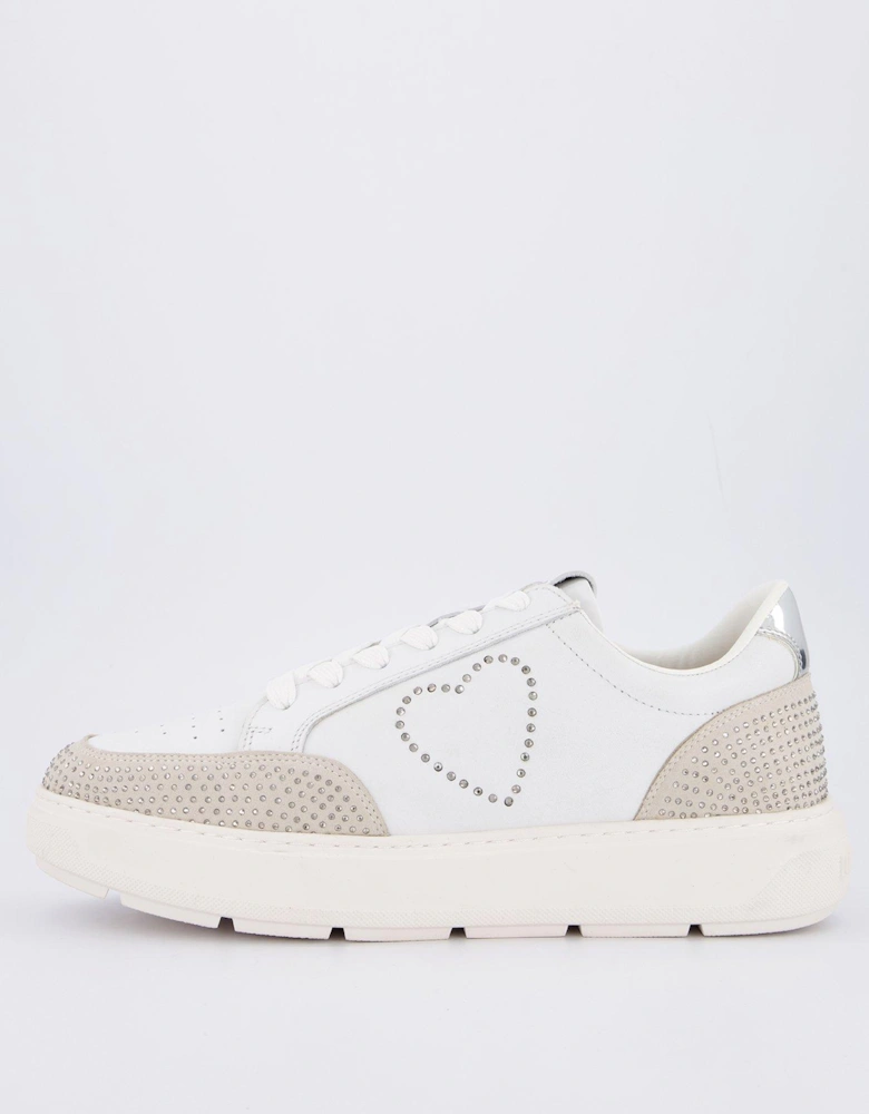 Chunky Glitter Heart Trainers - White