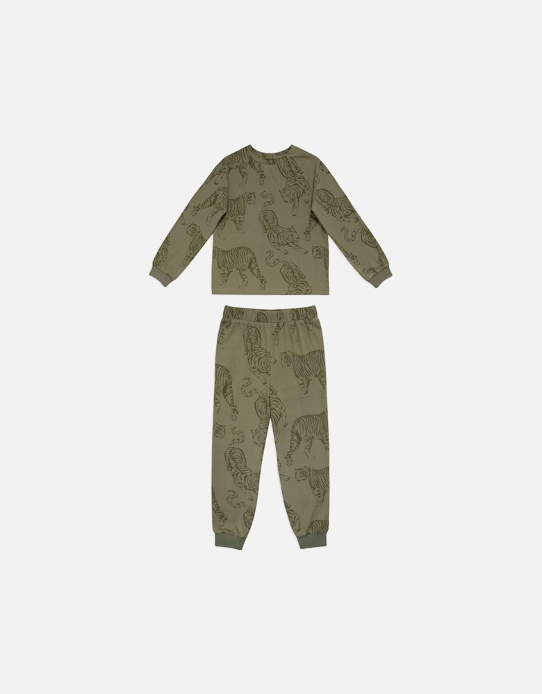 Kids Unisex Tonal Tiger Long Sleeve Pyjamas - Khaki