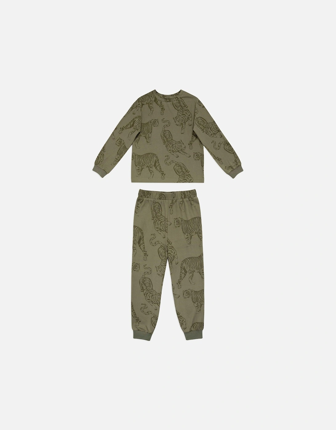 Kids Unisex Tonal Tiger Long Sleeve Pyjamas - Khaki, 2 of 1