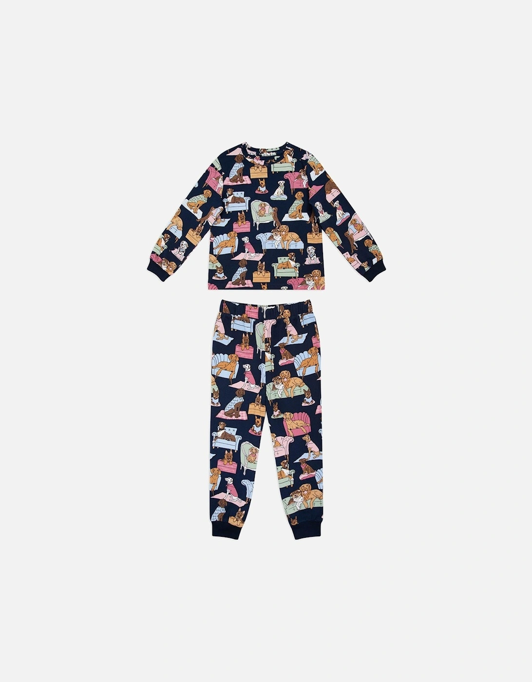 Girls Lounging Dogs Long Sleeve Pyjamas - Navy, 2 of 1