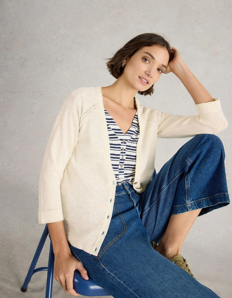 Naria Linen Blend Cardi - White