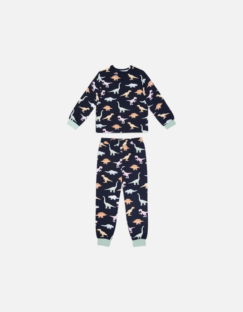 Kids Unisex Colourful Dino Long Sleeve Pyjamas - Navy