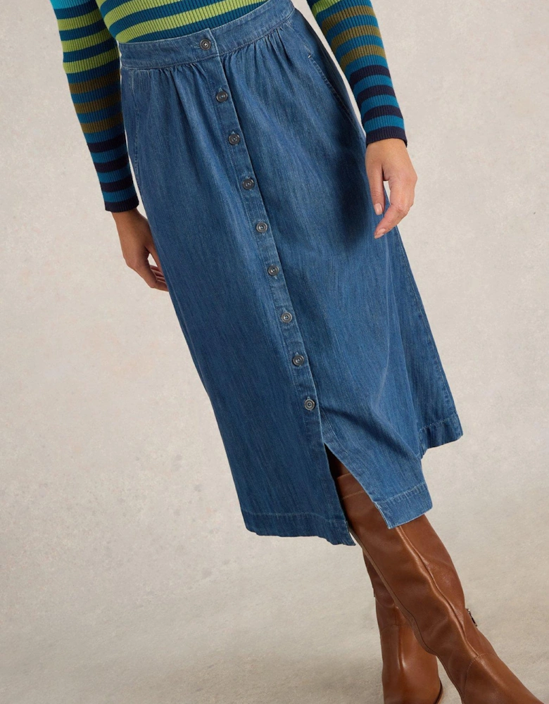 Heather Denim Midi Skirt - Blue