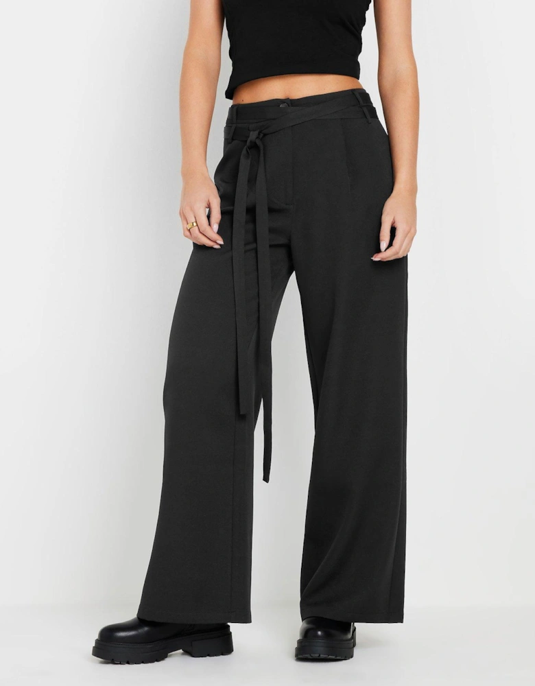 Petite Double Wrap Wide Leg Trouser 27" - Black