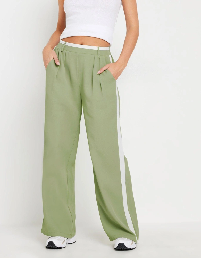 Petite Contrast Side Stripe Wide Leg Trousers - Green