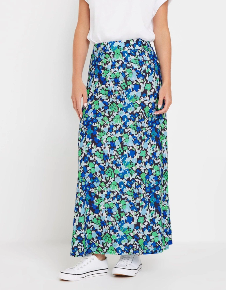 Floral Printed Maxi Skirt - Blue