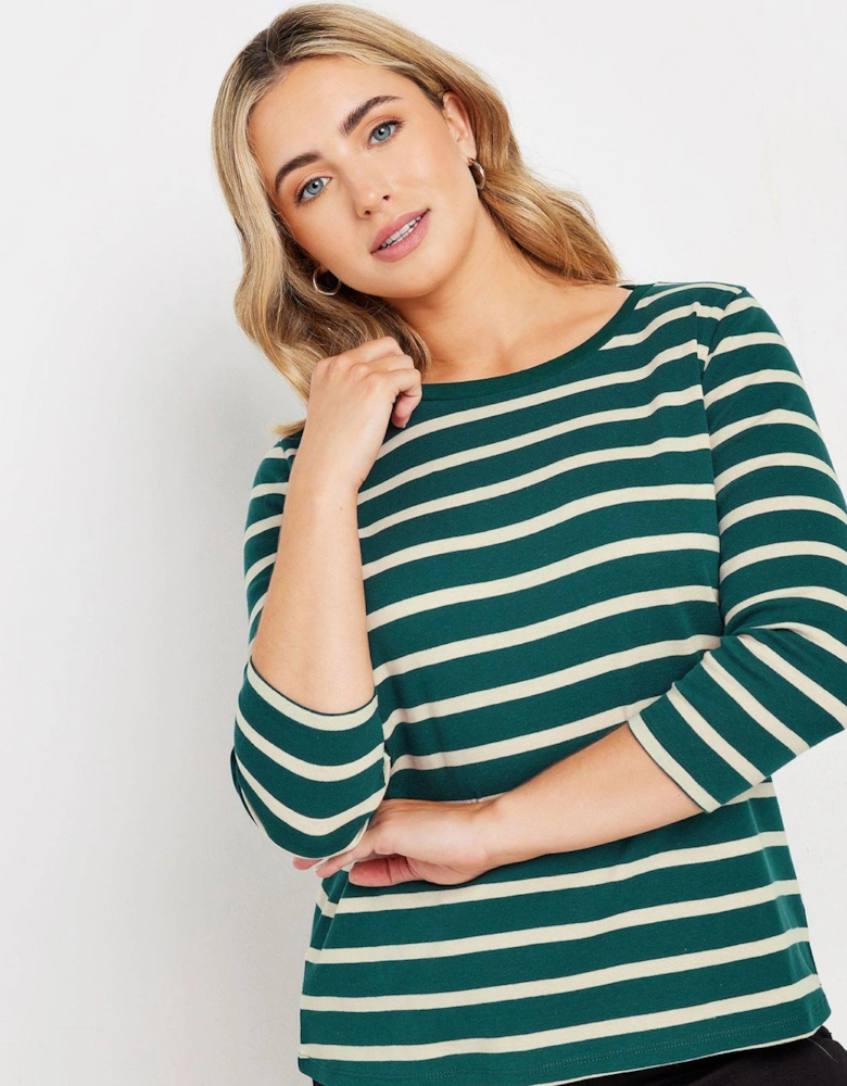 Stripe 3/4 Sleeve Crew Neck T-shirt