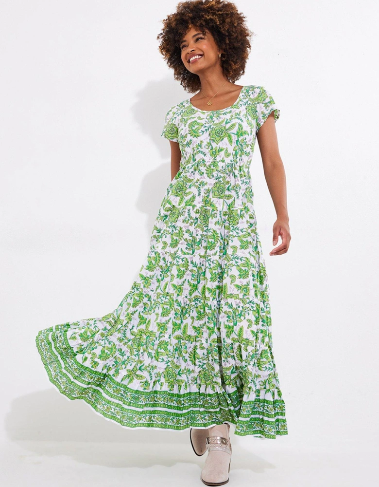 Hannah Floral Crinkle Cotton Maxi Dress - Green