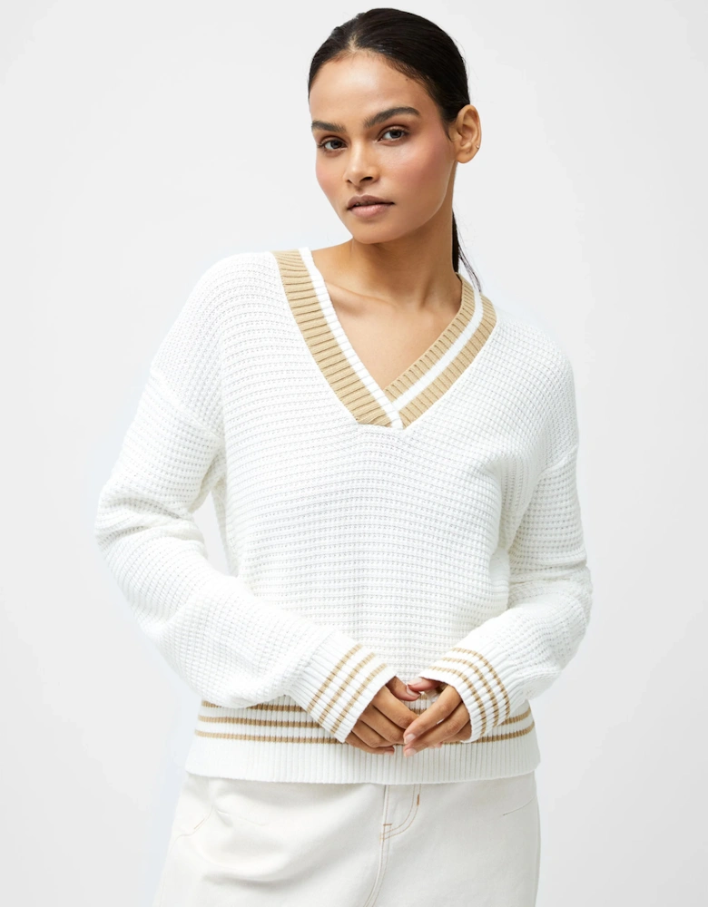 Lily Long Sleeve Varsity V-neck Jumper Summer White/Sand