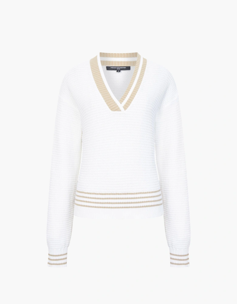 Lily Long Sleeve Varsity V-neck Jumper Summer White/Sand