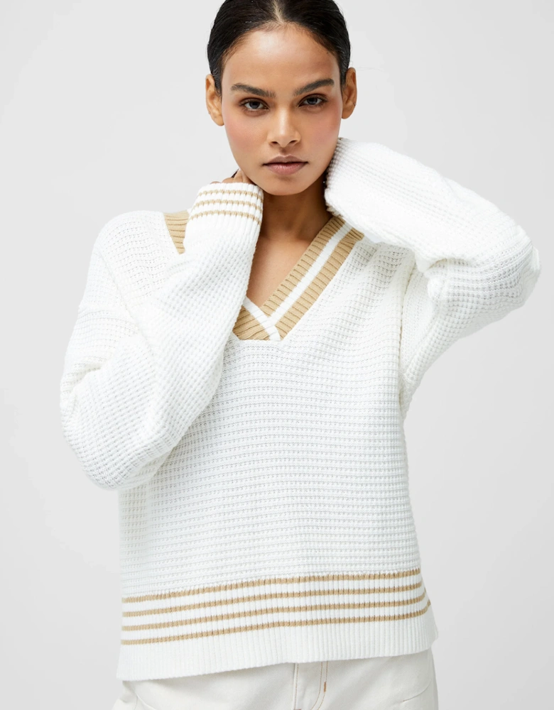 Lily Long Sleeve Varsity V-neck Jumper Summer White/Sand