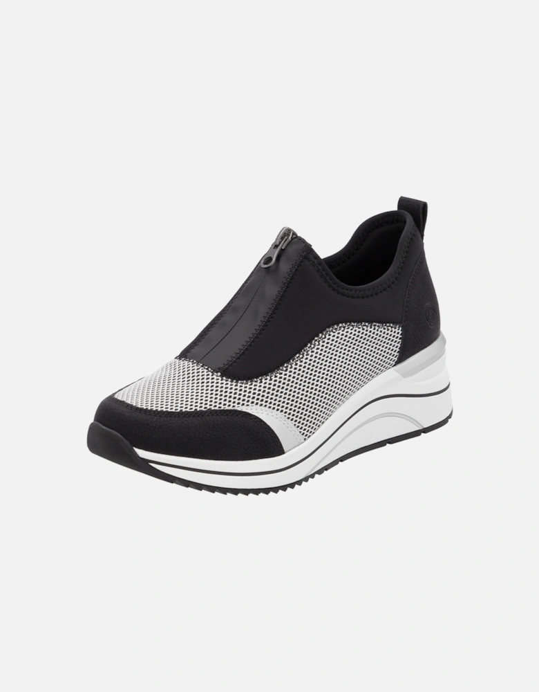 D0T08-03 Women's Zip Shoes Black/White/Silver