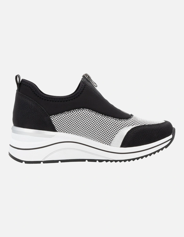 D0T08-03 Women's Zip Shoes Black/White/Silver