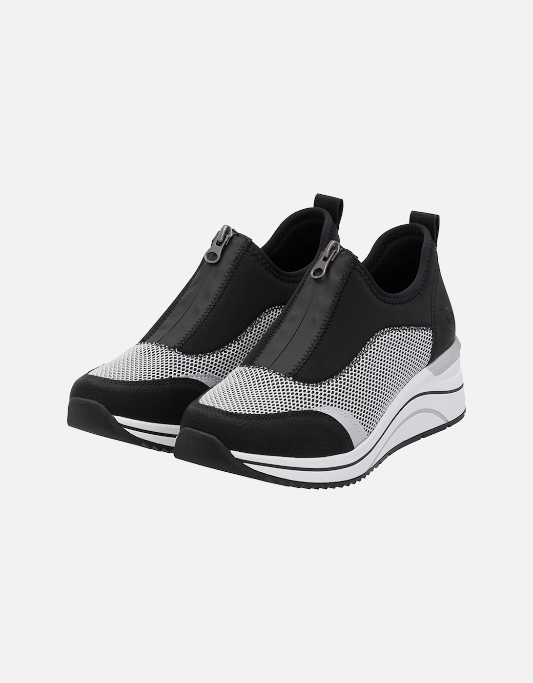 D0T08-03 Women's Zip Shoes Black/White/Silver