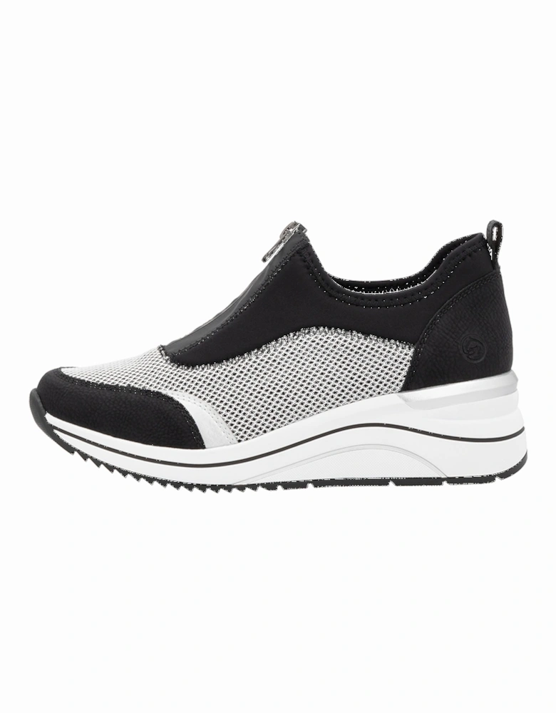 D0T08-03 Women's Zip Shoes Black/White/Silver