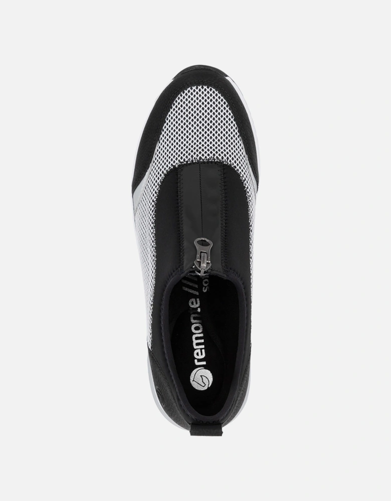 D0T08-03 Women's Zip Shoes Black/White/Silver