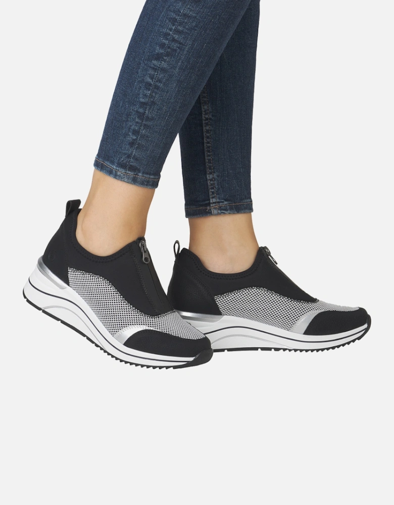 D0T08-03 Women's Zip Shoes Black/White/Silver