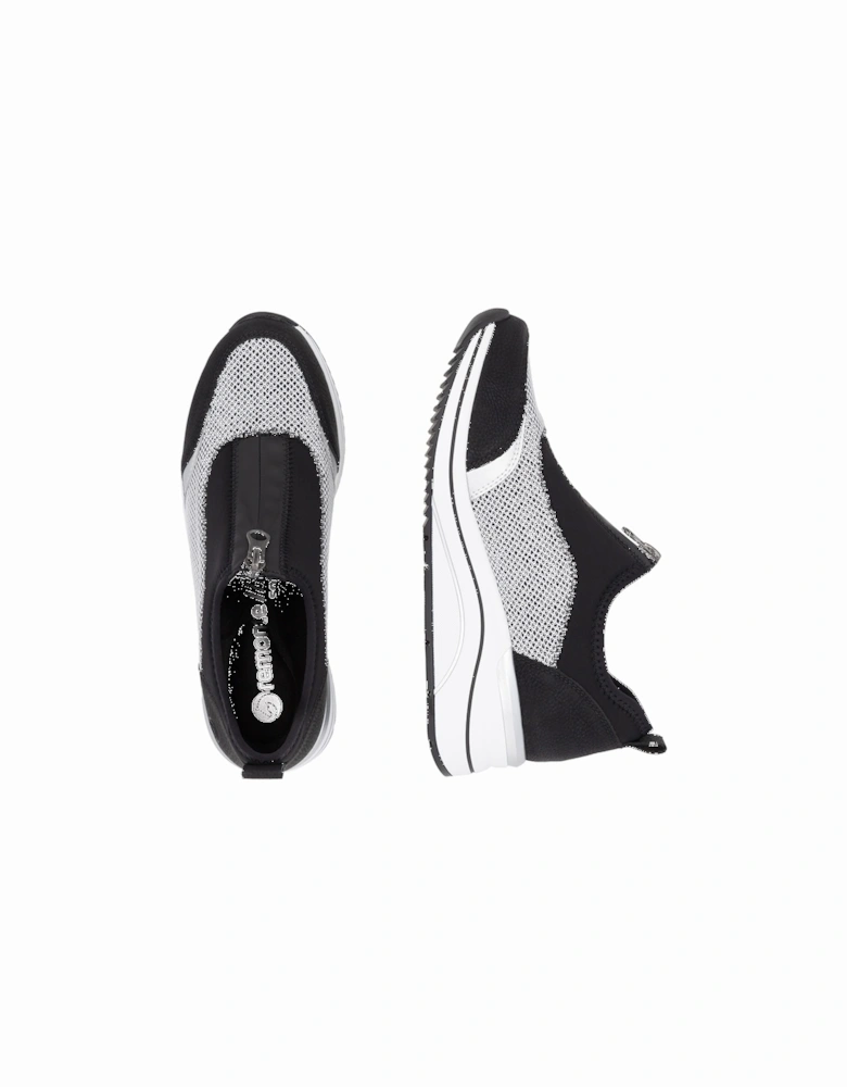 D0T08-03 Women's Zip Shoes Black/White/Silver