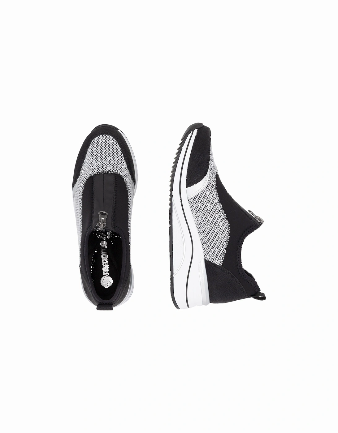 D0T08-03 Women's Zip Shoes Black/White/Silver