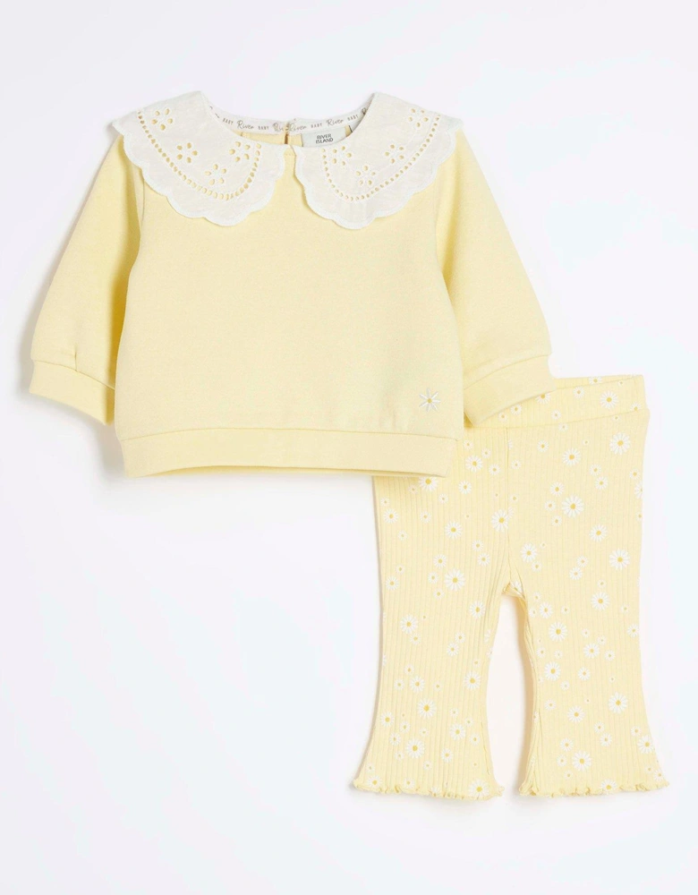 Baby Girls Broderie Daisy Sweatshirt Set - Lemon Yellow