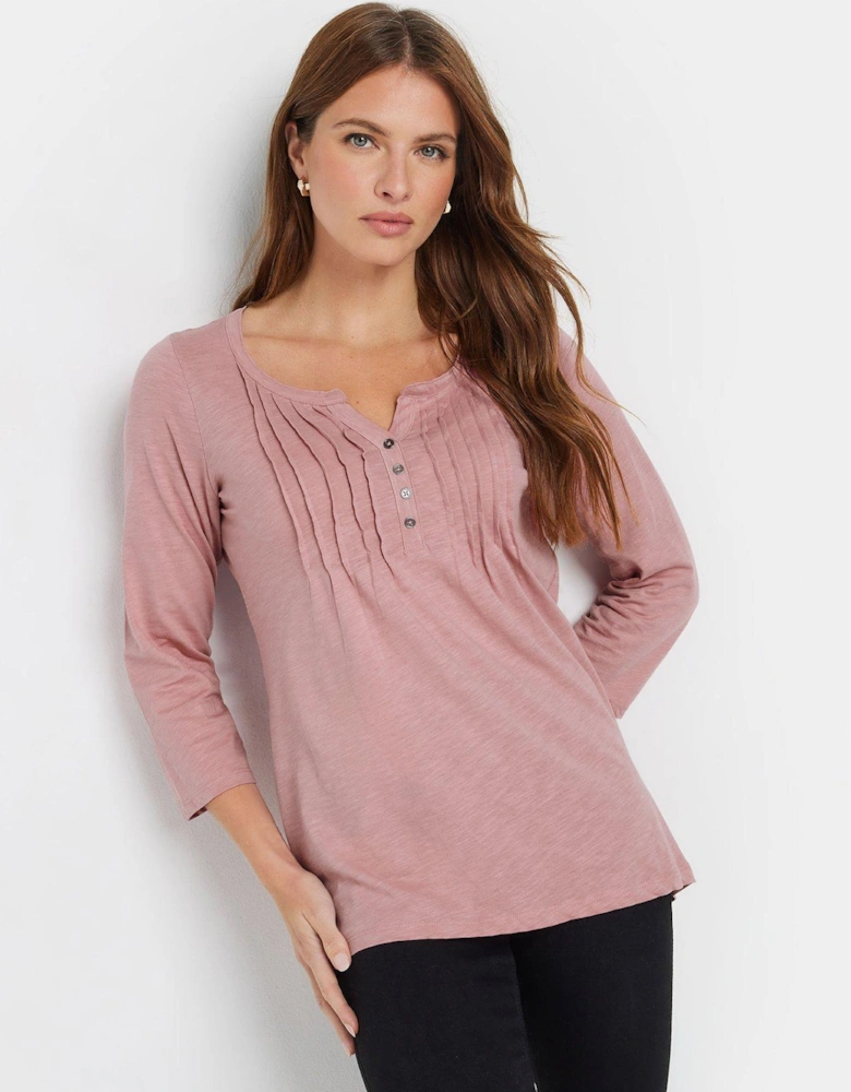 3/4 Sleeve Henley Top - Pink