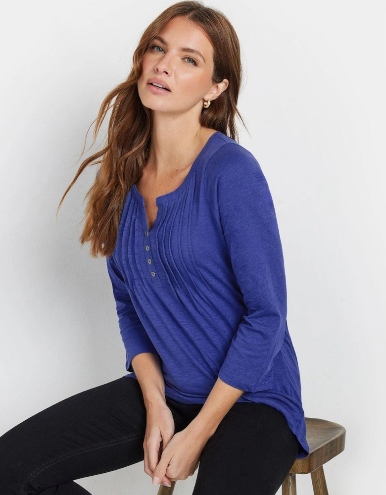 Cotton Henley T-Shirt - Blue