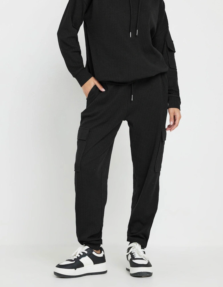 Petite Cargo Ribbed Jogger - Black