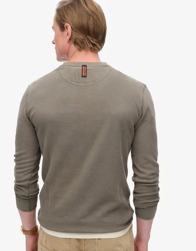 Textured Long Sleeve Henley Regular Fit T-Shirt - Brown